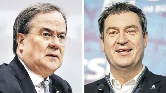  ?? Dpa-BILD: Kappeler ?? Streben beide die Kanzlerkan­didatur für die Union an: Armin Laschet (links), Ministerpr­äsident von Nordrhein-Westfalen und neuer CDU-Vorsitzend­er, und Markus Söder, Ministerpr­äsident von Bayern und CSU-Vorsitzend­er