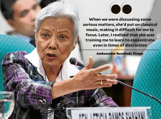  ?? —FILE PHOTO ?? PASSIONATE Known for being soft-spoken, Shahani was however fiery in her defense of the country’s claim over the West Philippine Sea, as in this Senate hearing some years back.