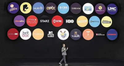  ?? Tony Avelar / Associated Press ?? Peter Stern, Apple vice president of services, speaks at the Steve Jobs Theater in Cupertino, Calif., during an event to announce new products. Apple TV Plus launched Friday for $5 a month.