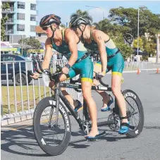  ??  ?? Cyclists navigate the tricky course yesterday at the Southport Broadwater Parklands.