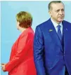  ??  ?? German Chancellor Angela Merkel and Turkey’s President Recep Tayyip Erdogan. (AFP)