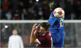  ?? Czech midfielder Michal Sacek. Photograph: Michal Čížek/AFP/Getty Images ?? Rangers’ Glen Kamara (right) is penalised for an aerial challenge on Sparta Prague's