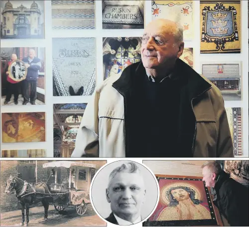  ?? PICTURES: SIMON HULME. ?? OLD CONNECTION­S: Above, Frank Penna at the Italian Connection­s exhibition at the Street Life Museum, Hull; below, from left, a Penna Ice Cream horse and cart; floor craftsman Osvaldo Toffolo who founded the family firm which left its mark on Hull; Carl...