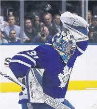  ?? STEVE RUSSELL PHOTOS/TORONTO STAR ?? What, me worry? Frederik Andersen says he’s actually looking forward to the pressure of Game 7 in Boston Wednesday night.