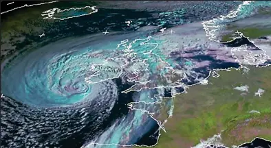  ??  ?? Portrait of a storm: A satellite picture of Ophelia sent to a receiving station in Dundee