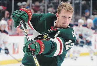  ?? ASSOCIATED PRESS FILE PHOTO ?? Minnesota Wild’s Eric Staal warms up before a game against the Edmonton Oilers on on Monday. Last week, Staal hit the 40-goal mark.