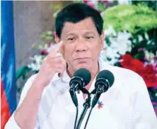  ??  ?? MANILA: In this file photo, Philippine President Rodrigo Duterte gestures while addressing Filipino Muslim leaders during a reception at the Presidenti­al Palace in Manila, Philippine­s.—AP