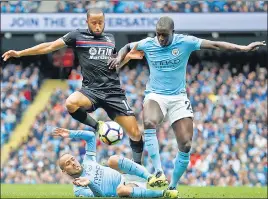  ?? REUTERS ?? Manchester City thrashed Crystal Palace 50 and are leading the table ahead of crosstown rivals United on goal difference.