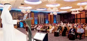  ?? Supplied photo ?? Dr Amin Hussein Al Amiri speaks at the National Conference of Continuum of Pharmacovi­gilance and Drug Safety held in Dubai on Wednesday. —