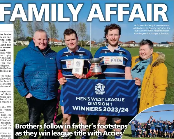  ?? ?? Ardrossan Accies got to enjoy mass celebratio­ns on ‘trophy day’ after the club won the West Region Division One league title. Image: Submitted