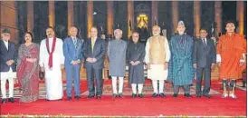  ?? Heads of state of the Saarc nations in 2014 attend Narendra Modi’s swearing-in ceremony in New Delhi. The withdrawal of the three countries from the November meet in Islamabad marks a diplomatic victory for India within the region. HT FILE PHOTO ??