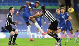  ??  ?? BLUES ATTACK Abraham and Alonso both test Newcastle’s defence with headers last night