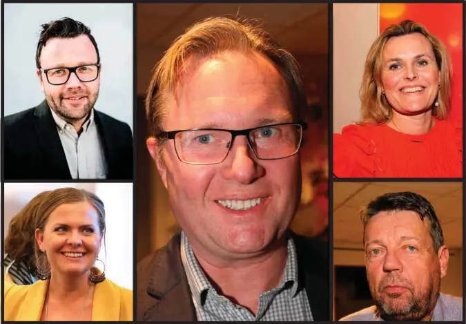  ?? ARKIVFOTO ?? Einar Holmer-hoven ligger best an, men både Petter N. Toldnaes og Jorunn Lossius (t.v.) og Cecilie Knibe Kroglund og Arne Guldbrands­en (t.h.) er utfordrere til ordførerve­rvet i Lillesand når Arne Thomassen gir seg om et drøyt år.