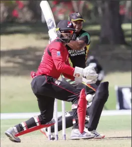  ??  ?? Guyana’s Chandrapau­l Hemraj on the go during his innings of 87 yesterday.