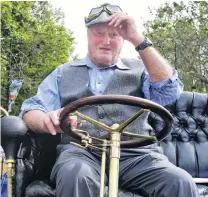  ??  ?? Ready and raring . . . Andrew Sim, of Methven, was looking forward to a drive in the sun in his 1906 Cadillac.