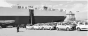  ?? COURTESY: KAMARAJAR PORT ?? Cars lined up next to the vessel at Kamarajar Port on Saturday