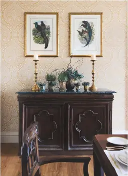  ??  ?? Antique sideboard, Emma Leschallas Antiques, leschallas-antiques.co.uk.
TUDOR STUDY
Decorator Icaro Kosak and plasterer Pete Evans restored the Georgian pargeting work on the fire surround and recreated the panel to the right of the fireplace. The...