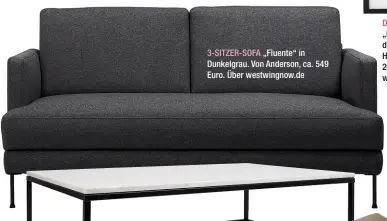  ??  ?? „Fluente“in Dunkelgrau. Von Anderson, ca. 549 Euro. Über westwingno­w.de 3-SITZER-SOFA