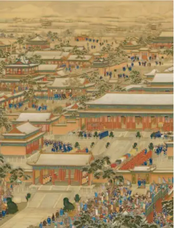  ??  ?? Nations Paying Tribute to the Qing Court, a painting collected at the Palace Museum in Beijing, created by the court painters in the Qing Dynasty, depicts the scene of subjects of tributary states and foreign envoys paying respect to Emperor Qianlong at the Forbidden City on New Year’s Day.