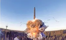  ?? RUSSIAN DEFENSE MINISTRY PRESS SERVICE VIA AP ?? A ground-based interconti­nental ballistic missile is launched from the Plesetsk facility in northweste­rn Russia on Dec. 9.