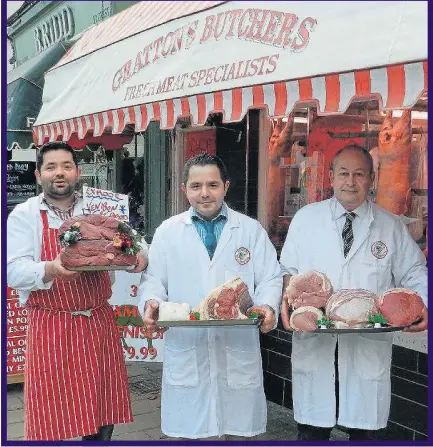  ??  ?? David, left, and Darren Gratton with Davey Tucker from Gratton’s Butchers, proudly displaying their wares