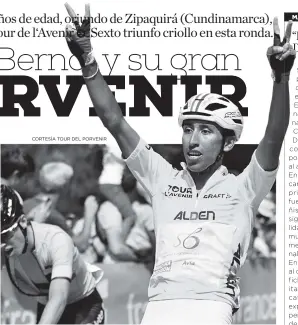  ?? CORTESÍA TOUR DEL PORVENIR ?? El ciclista colombiano Egan Bernal celebrando su victoria en el Tour de l’Avenir.