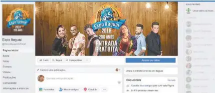  ??  ?? Página da Expo Itaguaí mostra fotos dos artistas que devem se apresentar no evento que começa nesta quarta-feira e vai até domingo