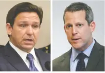  ?? DOUGLAS R. CLIFFORD/TAMPA BAY TIMES FILE PHOTOS VIA AP ?? Florida Gov. Ron DeSantis, left, and Hillsborou­gh County State Attorney Andrew Warren are seen during separate news conference­s in Tampa, Fla.