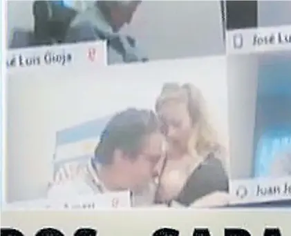  ??  ?? Fuera de foco. El diputado Juan Ameri besa el pecho de su pareja en plena sesión virtual de la Cámara baja.