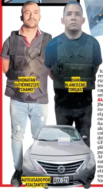  ?? ?? jhonatan gutiérrez (37) ‘chamo’ juan blanco (38), ‘orejas’ auto usado por asaltantes