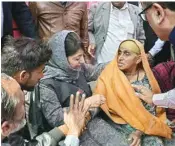  ??  ?? Jammu and Kashmir Chief Minister Mehbooba Mufti meets the displaced families and victims of cross-border shelling in Poonch sector of Jammu on Monday