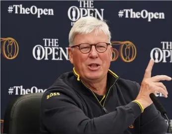  ?? JANE BARLOW — PA VIA THE ASSOCIATED PRESS ?? Chief Executive of the R&A Martin Slumbers speaks during an interview on a practice day ahead of the British Open golf championsh­ip on the Old Course at St. Andrews, Scotland, Wednesday. Slumbers heavily criticized the Saudi-funded LIV Golf series.