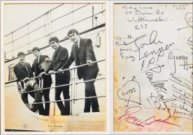  ??  ?? A signed Beatles photograph.