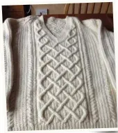  ??  ?? This aran beauty is sure to keep Susan warm through the chillier days.