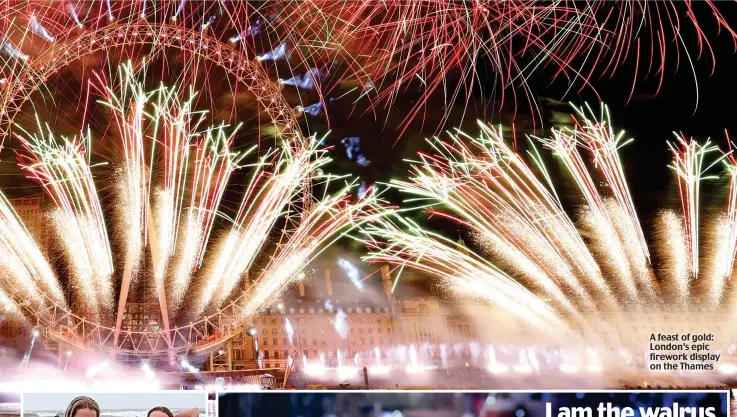  ?? ?? A feast of gold: London’s epic firework display on the Thames