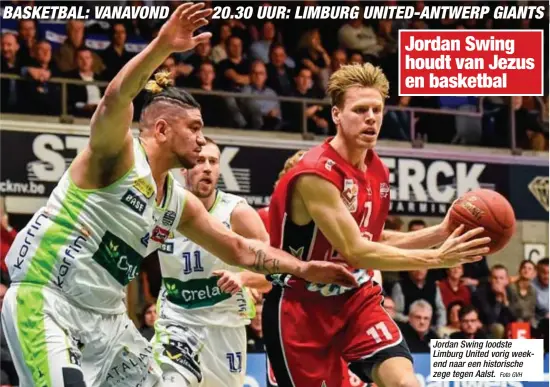  ?? Foto GVH ?? Jordan Swing loodste Limburg United vorig weekend naar een historisch­e zege tegen Aalst.