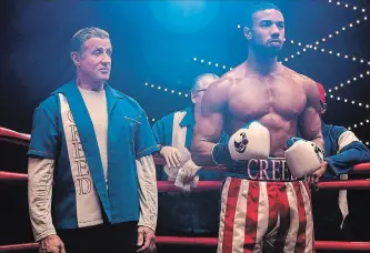  ?? BARRY WETCHER METRO GOLDWYN MAYER PICTURES/WARNER BROS. PICTURES ?? Sylvester Stallone, left, and Michael B. Jordan in "Creed II:" unfinished business.