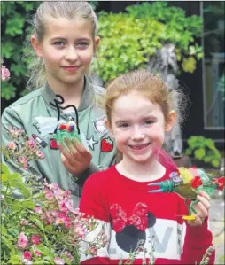  ?? Pictures: John Westhrop FM4794583 ?? Libby Sharpe, nine, and Josephine Hamilton-Rennhack, six, show off their creations made from recycled items