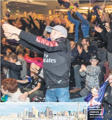  ?? Jason Oxenham ?? Team New Zealand fans celebrate their victory.