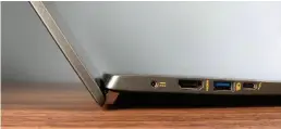  ??  ?? The Swift 5’s hinge lifts up the keyboard when it’s resting on a flat surface.