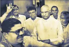  ?? PTI ?? The Bharatiya Janata Party's presidenti­al nominee Ram Nath Kovind (third from right) at Bihar Niwas in New Delhi, June 20