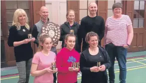  ??  ?? Players who contribute­d to Nomads’ First Division title win in the Dundee and District Badminton Associatio­n. Back, from left, Karen Westwater, Bob Paton, Susie Roberts, Andy Middleton, Susan Cummings. Front — Amy Paton, Lauren Corbett, Jill Paton. Not...