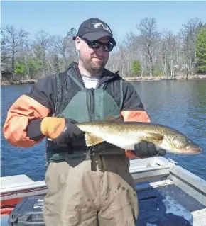  ?? PHOTO COURTESY OF MAX WOLTER ?? Max Wolter holds a walleye during a lake survey in Wisconsin. Studies have linked the downturn in natural walleye reproducti­on in Wisconsin’s waters to warming lake conditions.