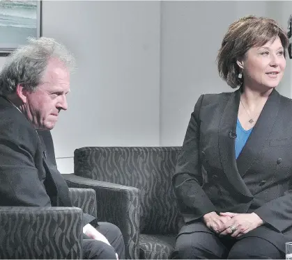  ?? NICK PROCAYLO ?? Premier Christy Clark speaks with columnist Vaughn Palmer last week during a live-streamed Sun/Province Facebook session, in which she made an accusation that the NDP had hacked into the B.C. Liberal Party’s website.