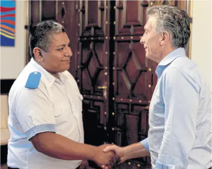  ?? archivo ?? Chocobar fue recibido por el presidente Macri el 1° de este mes en la Casa Rosada