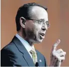  ?? CARLOS OSORIO/AP ?? Deputy U.S. Attorney General Rod Rosenstein says city, state and federal officials need to work together to restore confidence in the Baltimore Police Department.