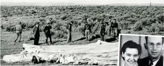  ??  ?? Danger: A deflated Japanese bomb balloon in 1945. Inset: Victim Elyse Mitchell with her husband Archie