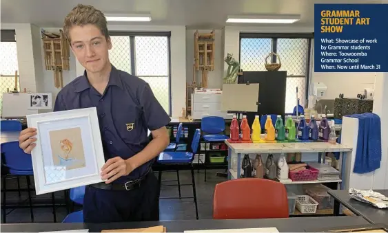  ?? Photo: Contribute­d ?? BUDDING ARTIST: Toowoomba Grammar School student Jacob Bunt with some of his artwork that will be displayed at the student art show.
