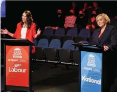  ??  ?? Labour leader and incumbent Prime Minister, Jacinda Ardern (left, below), met the National Party leader, Judith Collins in a debate.