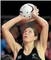  ??  ?? Van Dyk in her traditiona­l role as she shoots for goal for the Silver Ferns.
